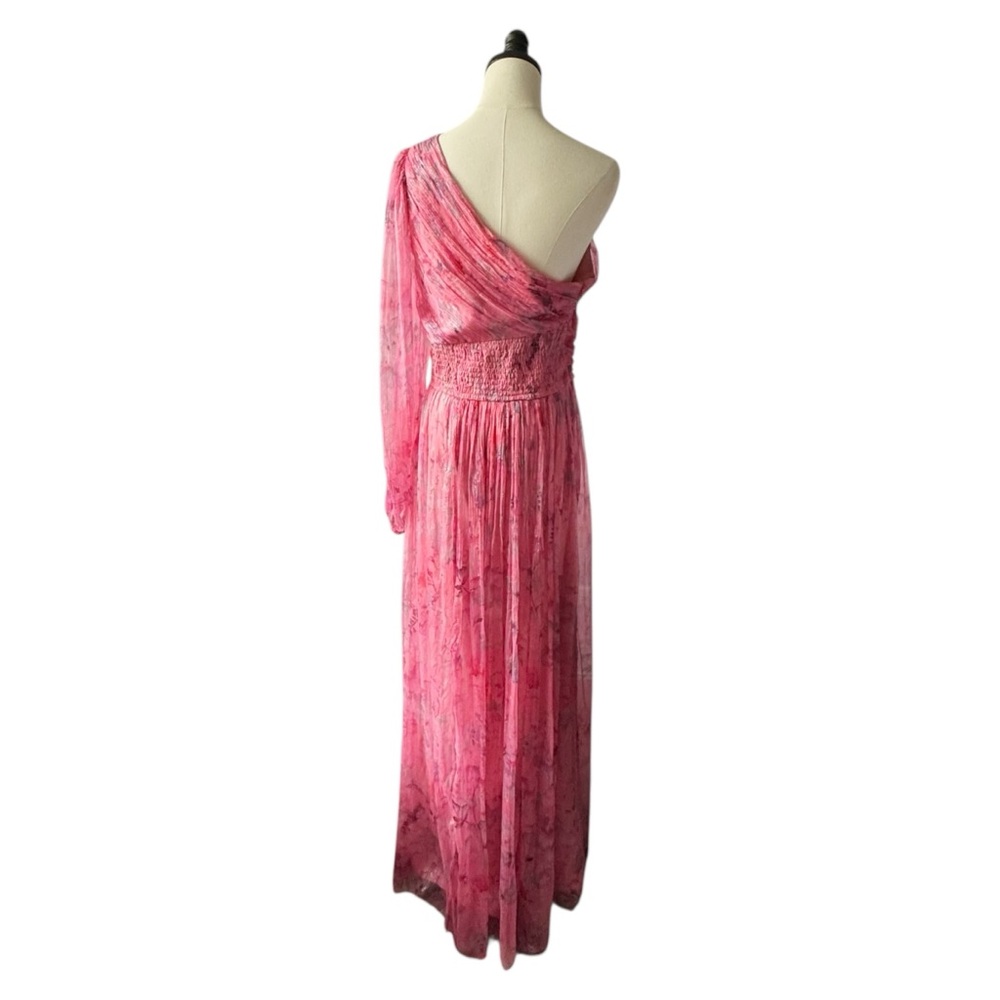 BHLDN Anthropologie Iris One Shoulder Cutout Printed Chiffon Maxi Gown | MEDIUM - Picture 7 of 15